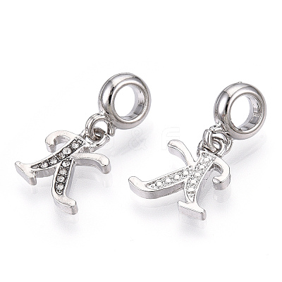 Platinum Rack Plating Alloy Rhinestone European Dangle Charms PALLOY-T048-36P-K-1
