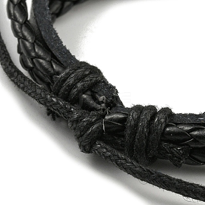 PU Leather & Waxed Cords Triple Layer Multi-strand Bracelets BJEW-F468-08-1