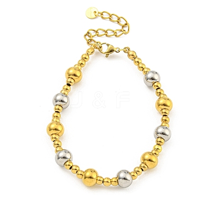 304 Stainless Steel & 201 Stainless Steel Round Beaded Bracelets for Women BJEW-G717-03A-GP-1
