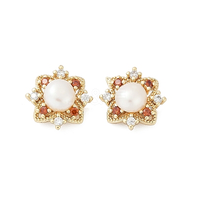 Brass Imitation Pearl Stud Earrings KK-D301-07G-1