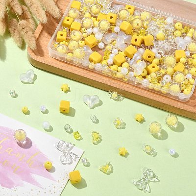 250Pcs 15 Style Yellow Acrylic Beads Set OACR-CJ0001-70-1