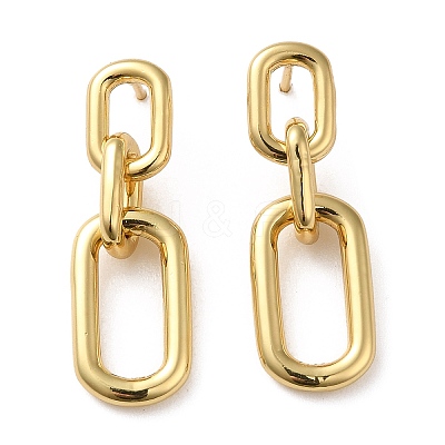 Rack Plating Brass Hollow Oval Dangle Stud Earrings for Women X-EJEW-Z019-13G-1