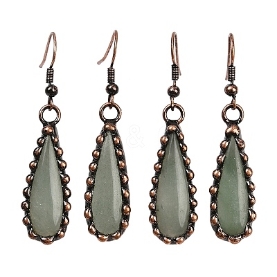 Brass Natural Mixed Stone Teardrop Dangle Earrings G-B149-15R-1