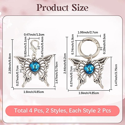 4Pcs 2 Styles Butterfly Alloy Shoe Charms AJEW-CP0006-45-1