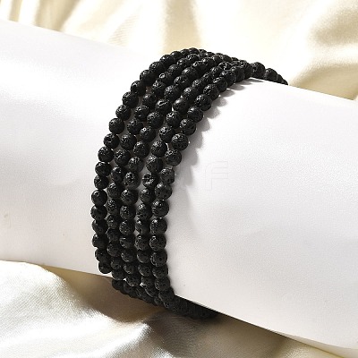 Natural Lava Rock Round Beads Stretch Bracelets BJEW-G550-07-4mm-1