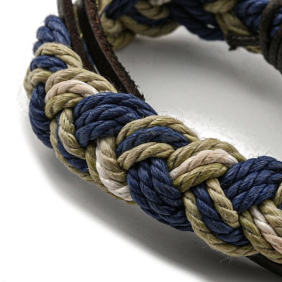 Adjustable PU Leather & Waxed Cords Braided Multi-strand Bracelets BJEW-F468-03-1