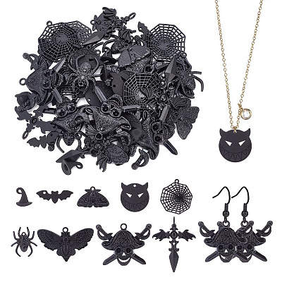 54Pcs 9 Styles Halloween Alloy Pendants FIND-PH0017-57-1