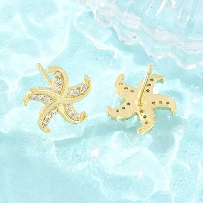 Brass Micro Pave Cubic Zirconia Stud Earrings EJEW-G471-29A-G-1
