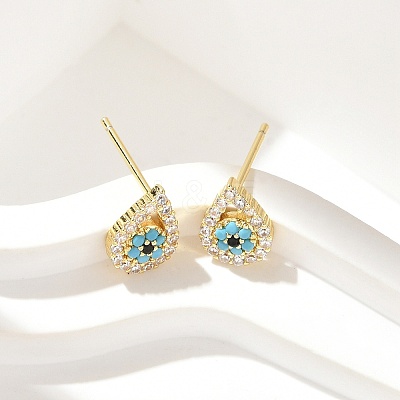 Brass Micro Pave Clear Cubic Zirconia Stud Earrings EJEW-A128-02G-1
