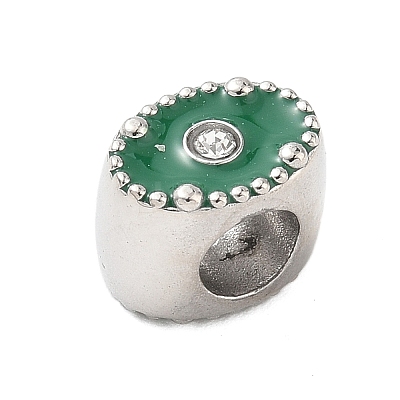 304 Stainless Steel Enamel with Rhinestone European Beads STAS-Z130-07P-1