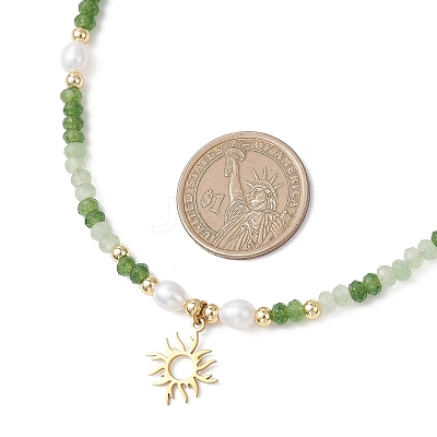 201 Stainless Steel Sun Pendant Dyed Faceted Rondelle Natural Malaysia Jade & Natural Pearl Beaded Necklaces NJEW-JN05814-1
