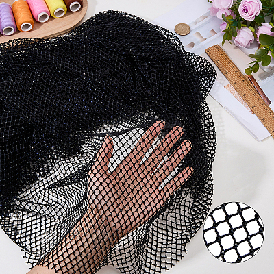 1 Yard Polyester with Resin Rhinestone Mesh Fabric AJEW-FH0009-34B-1