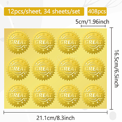 34 Sheets Self Adhesive Gold Foil Embossed Stickers DIY-WH0509-035-1