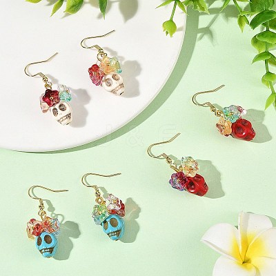 Glass & Synthetic Turquoise Beads Dangle Earrings EJEW-JE07452-1