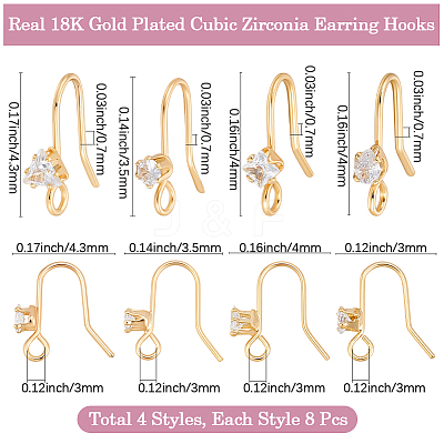 32Pcs 4 Styles Brass Pave Clear Cubic Zirconia Earring Hooks KK-BBC0025-69-1