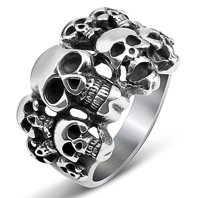 Steam Punk Style Stainless Steel Multi-Skull Finger Rings SKUL-PW0005-08D-1