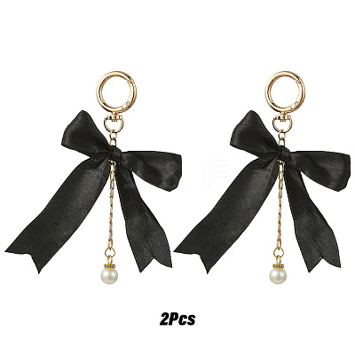 2Pcs Aluminum & Polyester Bowknot & Acrylic Pearl Shoes Charms HJEW-YW00535-01-1