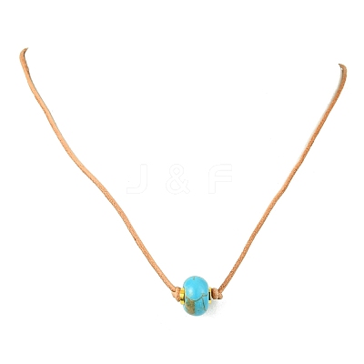 Rondelle Synthetic Turquoise European Bead Cowhide Leather Cord Choker Necklaces NJEW-JN04984-1
