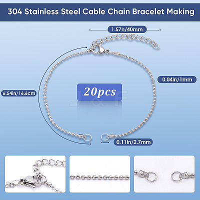 20Pcs 304 Stainless Steel Ball Chains AJEW-SP0001-02-1