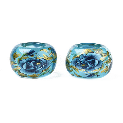 Flower Printed Transparent Acrylic Rondelle Beads TACR-S160-01-B01-1