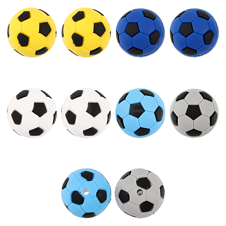 GOMAKERER 10Pcs 5 Colors Football Food Grade Eco-Friendly Silicone Beads SIL-GO0001-19-1