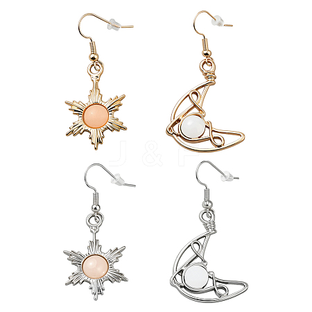 2 Pairs 2 Colors Moon & Sun Alloy Dangle Earrings EJEW-GO0002-21-1