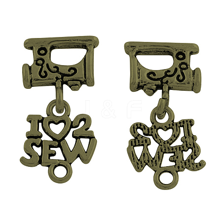 Tibetan Style Alloy Sewing Machine and Word I Love to Sew Links Connectors TIBE-A35956-AB-NR-1