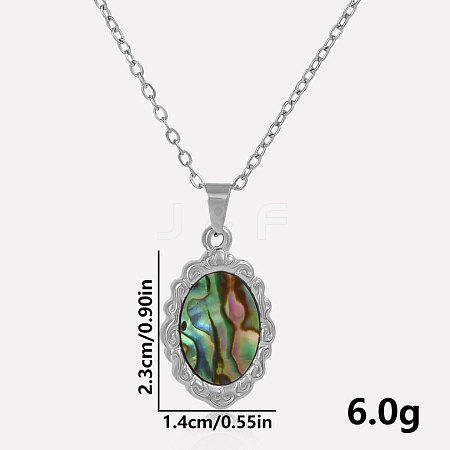 304 Stainless Steel Pave Natural Paua Shell Lace Edged Oval Pendant Necklaces Simple High-end Design UA7477-1-1