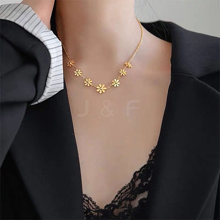 316 Surgical Stainless Steel Flower Link Chain Necklaces for Women NJEW-P324-06G-1