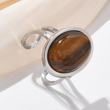 Oval Natural Tiger Eye Finger Rings RJEW-M062-02P-02-1