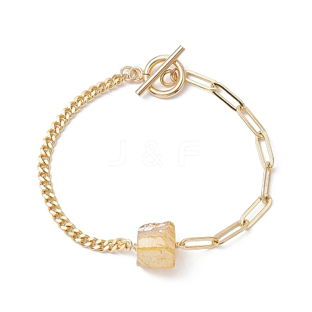 Electroplated Hexagon Prism Natural Quartz Link Bracelets BJEW-JB10753-05-1