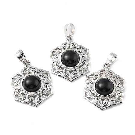 Natural Obsidian Pendants X-G-P498-02P-02-1