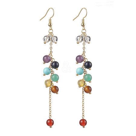 Round Gemstone Dangle Earrings EJEW-TA00473-1