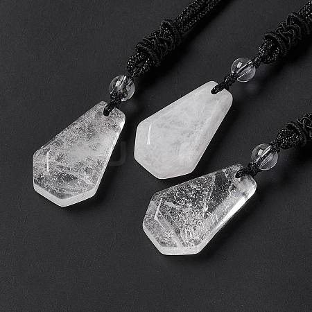 Natural Quartz Crystal Hexagon Pendant Necklace with Nylon Cord NJEW-G094-A07-1