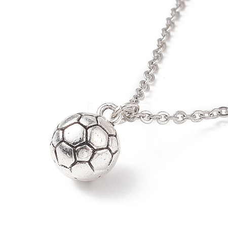 FootBall/Soccer Ball Alloy Pendant Necklace with 304 Stainless Steel Cable Chains NJEW-JN04040-1