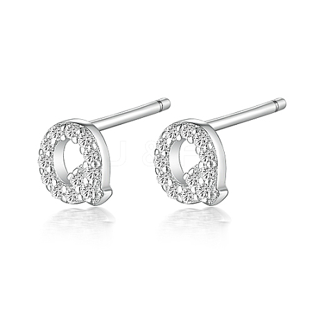 Anti-Tarnish Rhodium Plated 925 Sterling Silver Initial Letter Stud Earrings HI8885-17-1