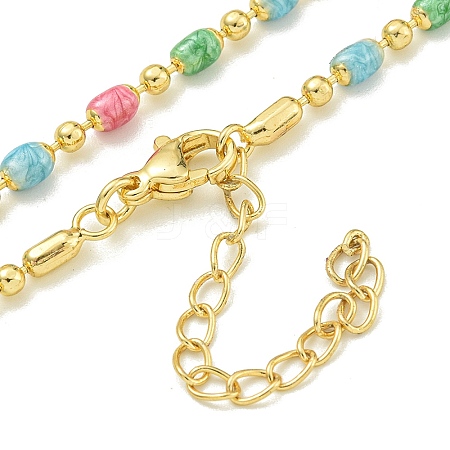 Brass Enamel Column Link Chain Necklaces NJEW-H039-08G-01-1