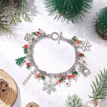 Christmas Series Alloy Enamel Charm Bracelets BJEW-TA00662-1