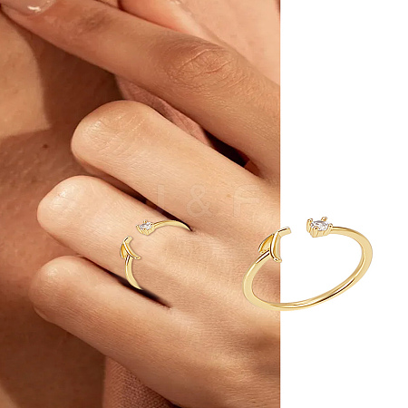 1Pc Letter Brass Rhinestone Open Cuff Rings for Women AJEW-LP0004-47T-G-1