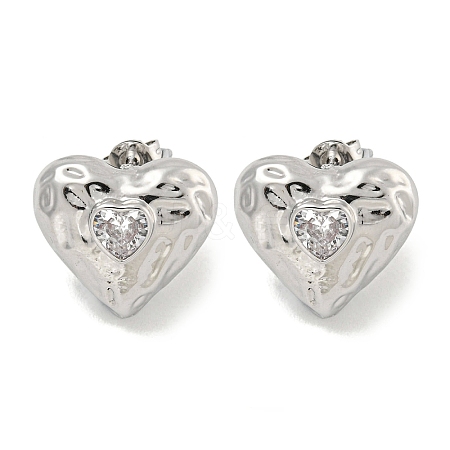 Heart Texture Brass Micro Pave Cubic Zirconia Stud Earrings for Women EJEW-E312-07P-1