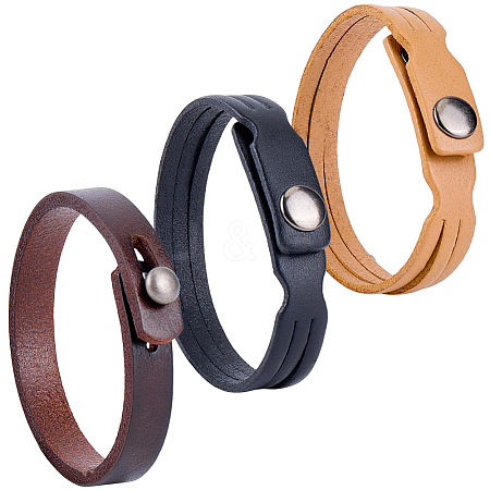 3Pcs 3 Colors Leather Cord Snap Bracelets BJEW-CL0001-06-1
