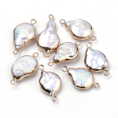 Plated Natural Baroque Pearl Keshi Pearl Links connectors PEAR-S012-01-1