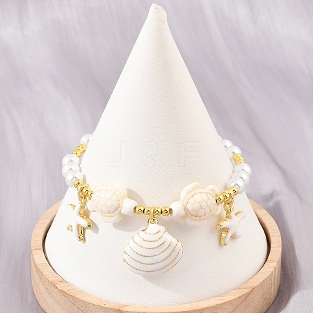 Ocean Brass Enamel Starfish Shell Shape Charm Bracelets for Women KK-CBA68DA-16G-02-1