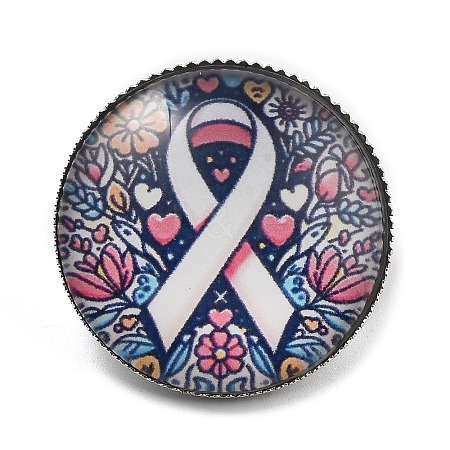Breast Cancer Awareness Ribbon Glass Brooches LS-JEWB-L019-01I-1