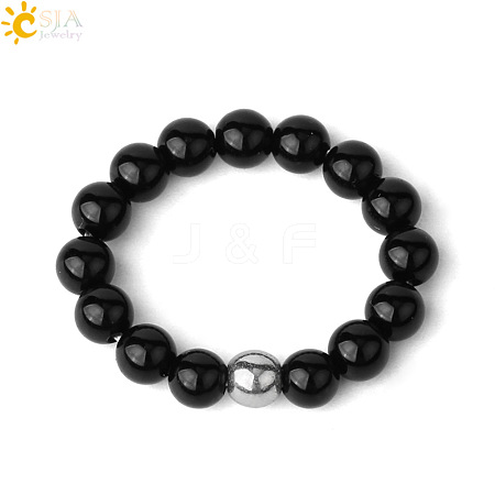 4MM Round Natural Black Onyx Beaded Stretch Rings VM0712-16-1