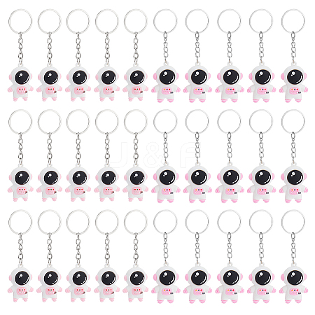 30Pcs 2 Styles Astronaut PVC & Iron Pendant Keychains KEYC-NB0001-84A-1