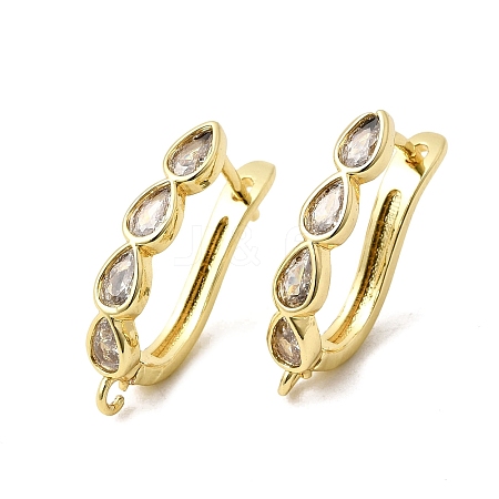 Teardrop Brass Micro Pave Clear Cubic Zirconia Hoop Earring Findings KK-A289-09G-1