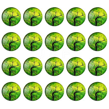 Half Round/Dome Tree Pattern Glass Flatback Cabochons for DIY Projects GGLA-YW0001-14G-1