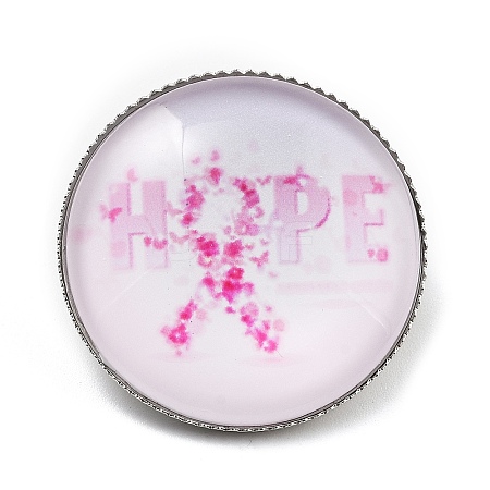 Breast Cancer Awareness Ribbon Glass Brooches JEWB-L019-01D-1