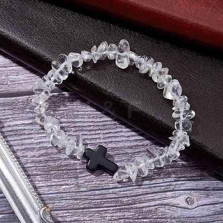 Natural Quartz Crystal Chips Stretch Bracelets for Women Men BJEW-JB11341-10-1